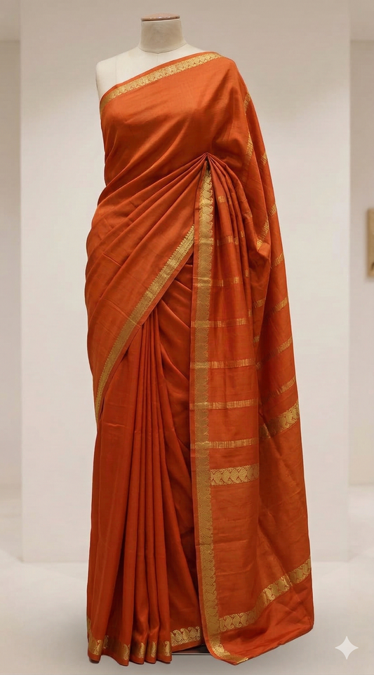 Orange colour half inch border Mysore silk saree vareity - GS12CROR1