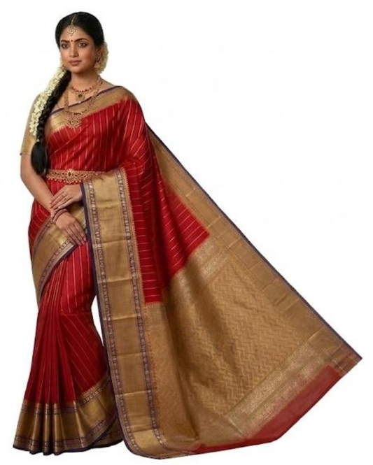 Radiant Crimson Soft Silk Saree with Tussar Zari Grandeur - RC11SSRETU1