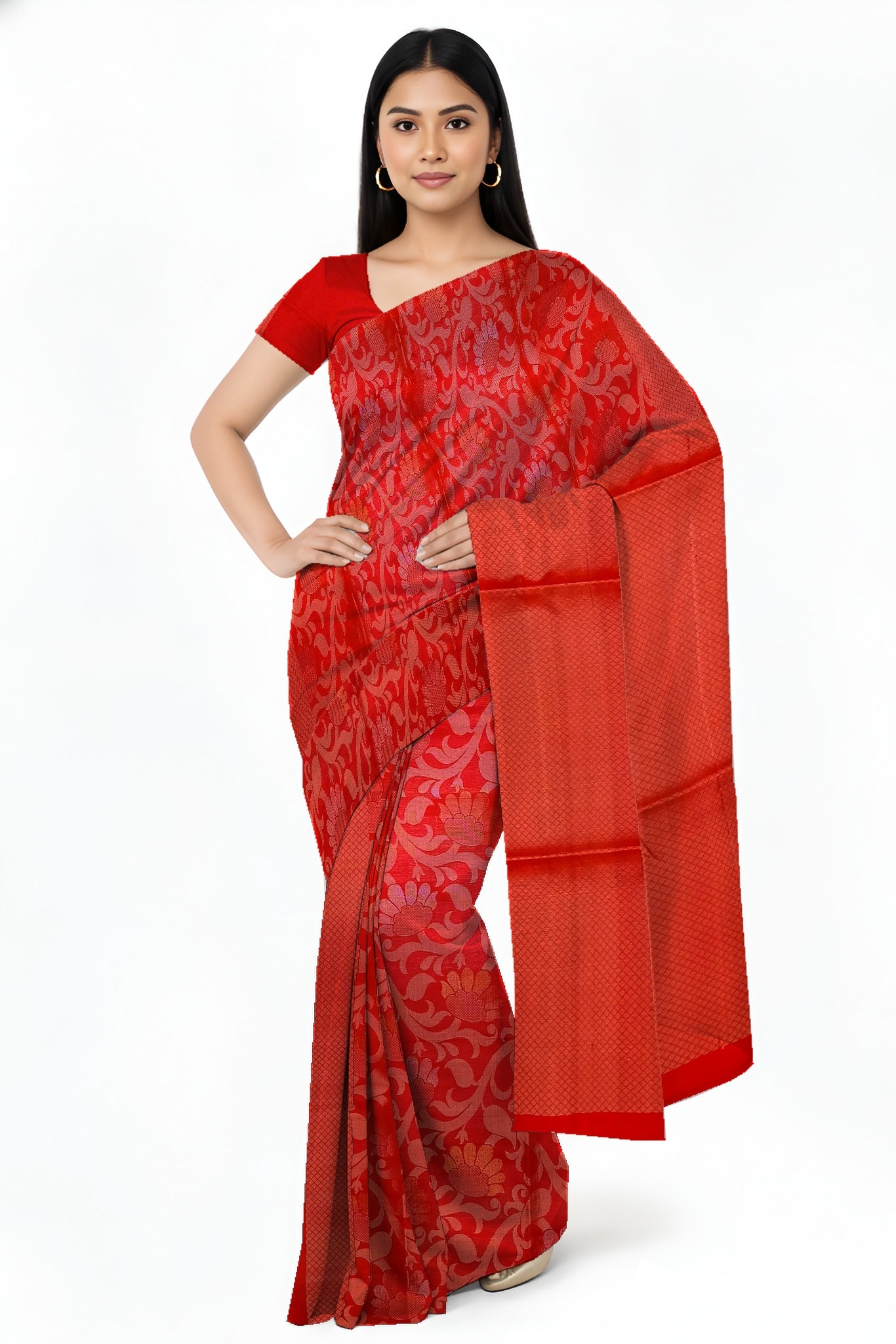Red floral soft silk - RC11SSREFL4